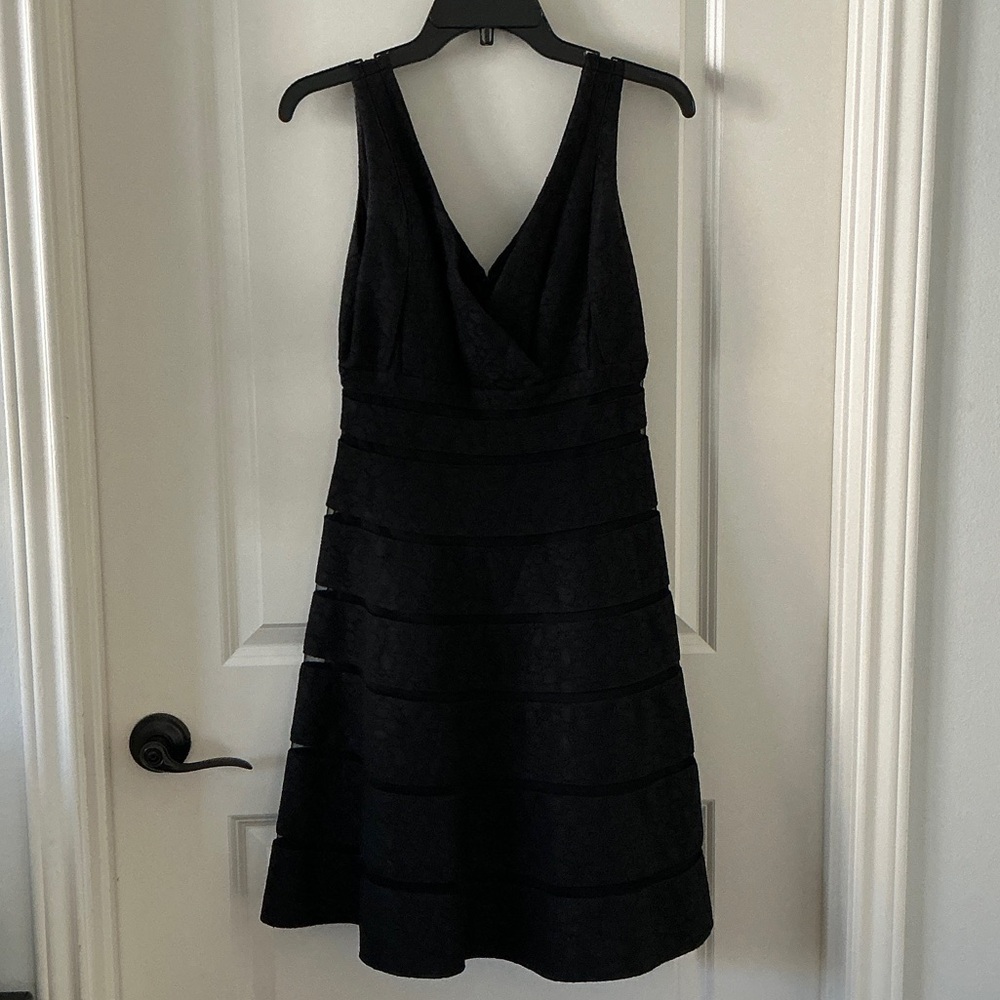 White House Black Market Black V-Neck Tiered Formal Dress